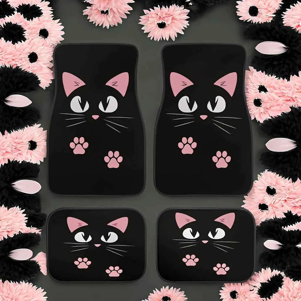 2/4pcs Car Anti-skid Mats,Car Carpets,Cute Cartoon Cat Printed Car Floor Mats,Suitable for The Front and Rear Seats of Most Cars