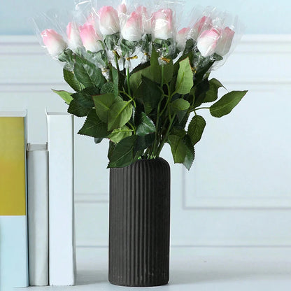 Striped Ceramic-Look Vase — Lightweight Decorative Flower Vase for Home & Floral Display