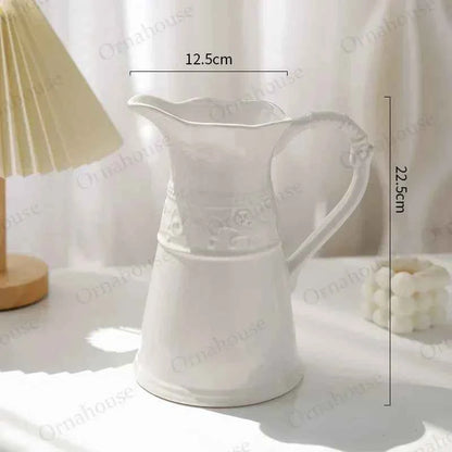 European Style Relief Ceramic Vase, Flower Arrangement, Milk Pot Vases, Living Room Decoration, Retro