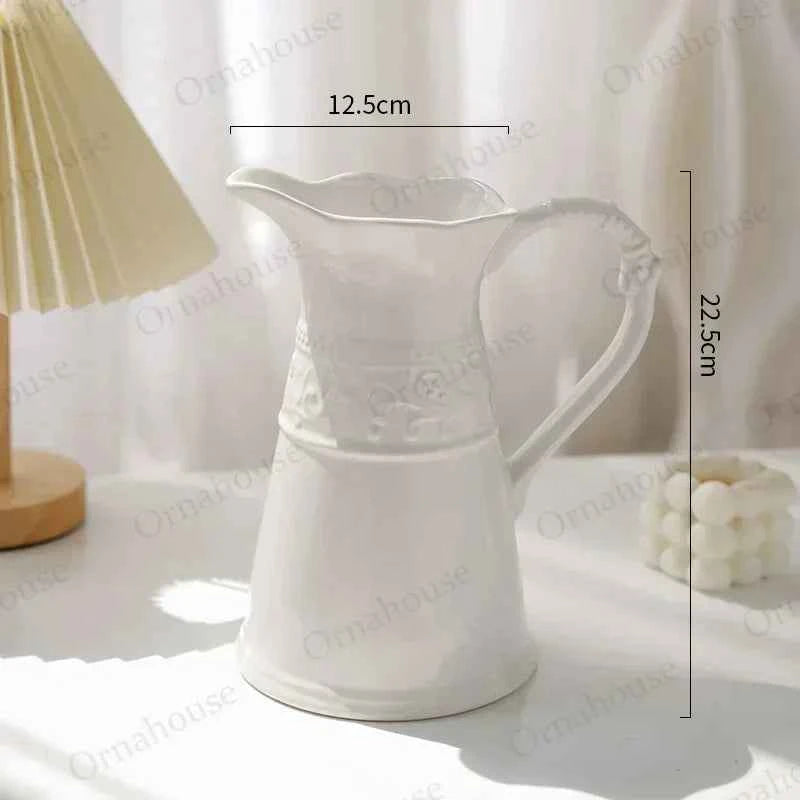 European Style Relief Ceramic Vase, Flower Arrangement, Milk Pot Vases, Living Room Decoration, Retro