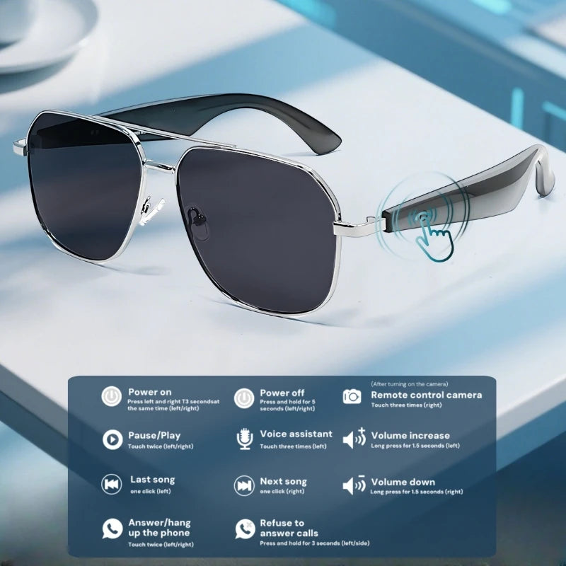 AI Translation Smart Glasses – 100+ Languages, Blue Light Blocking, Open-Ear Audio, Photo Capture