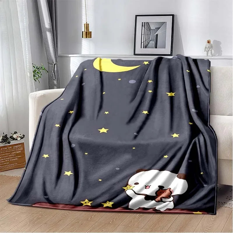 HD Cartoon Printed Bear Dad Blanket Cute Cloth Dudu Series Children's Warm Flannel Soft and Comfortable Home Bed Warm Gift