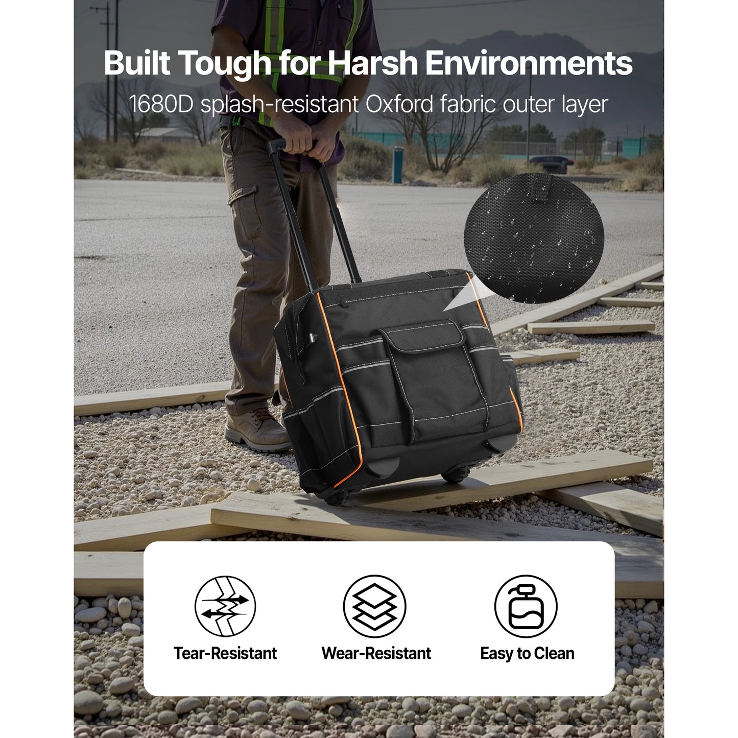 110Lbs Rolling Tool Bag 25 Pockets Roller Tool Bag on Wheels with Telescoping Handle Toolbag Organizer for Mechanic
