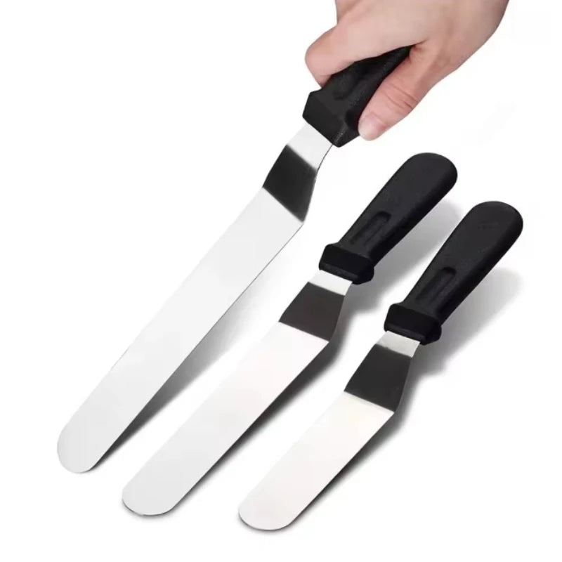 3pcs 6/8/10inch Cake Decorating Angled Butter Cream Icing Spatula Stainless Steel Offset Frosting Spatulas Baking Knife Smoother