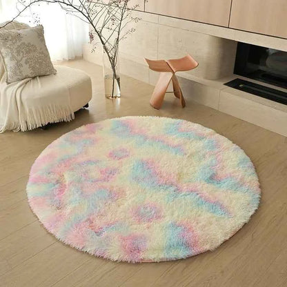 VIKAMA Ins White Round Carpet, Furry Floor Mat, Living Room, Home Blanket, Bedroom, Indoor Room, Plush Home Decoration Carpet
