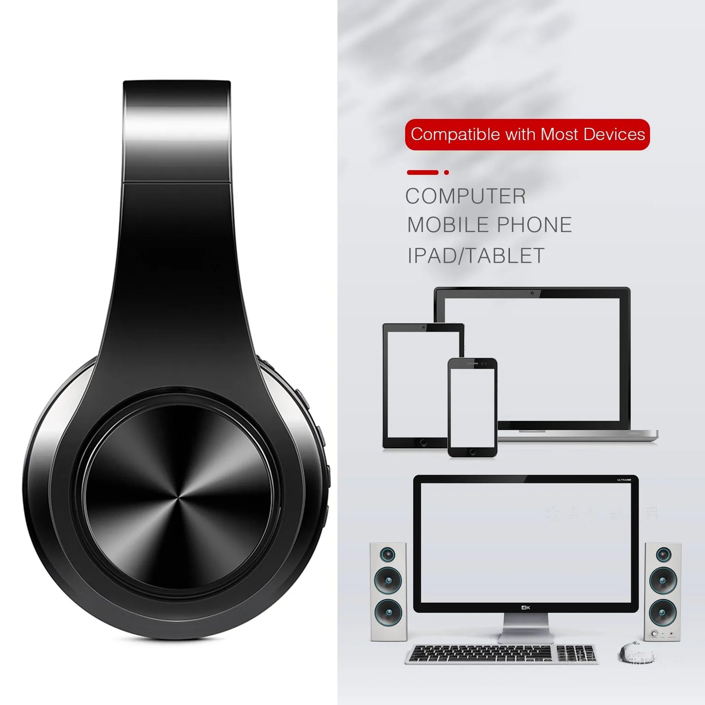 HiFi Stereo Bluetooth Headphones – FM Radio, SD Card, 20H Battery, Mic | Foldable Over-Ear