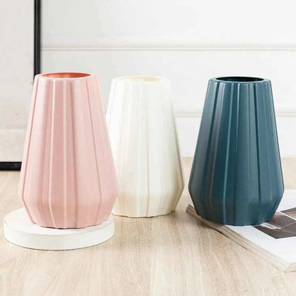 Creative Fashion Flower Vase Imitation Ceramic Plastic Flower Pot Nordic Style Modern Flower Arrangement Container Home Ornament