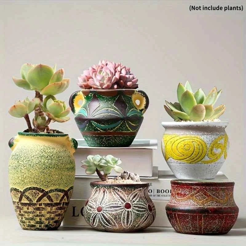 Cute Ceramic Succulent Garden Pots Planter with Drainage Flower Pot Small Plant Cactus Herbs Planter Indoor Garden Decoration
