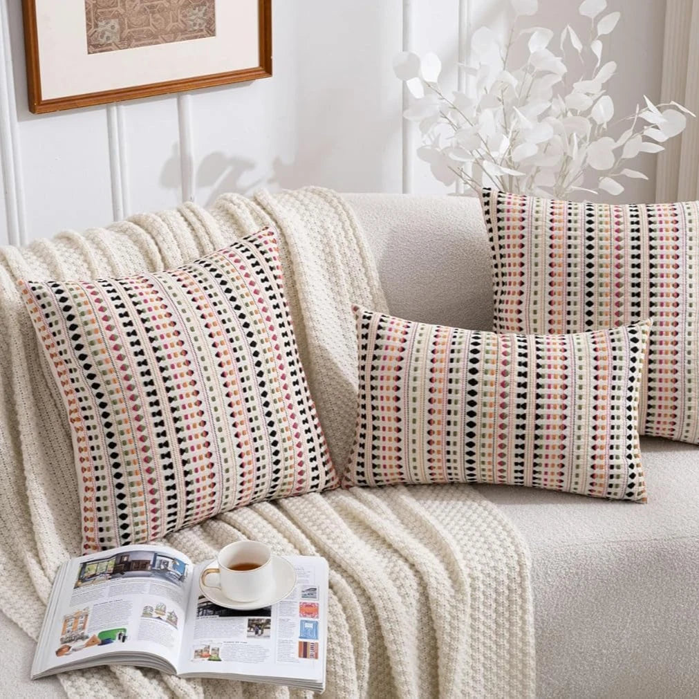 Colorful Chenille Cushion Cover with Linen Backing