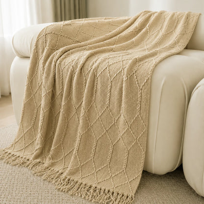 Burnt Orange Herringbone Knit Throw Blanket
