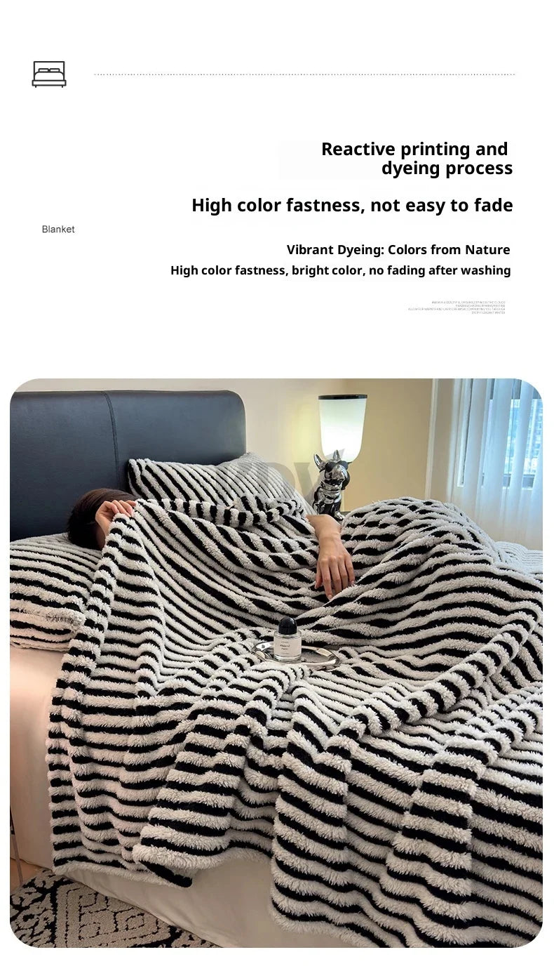 Imitation Rabbit Plush Striped Blanket Fluffy Soft Fleece Throw Blanket for Sofa Single Double Spring Autumn Warm Bed Blankets