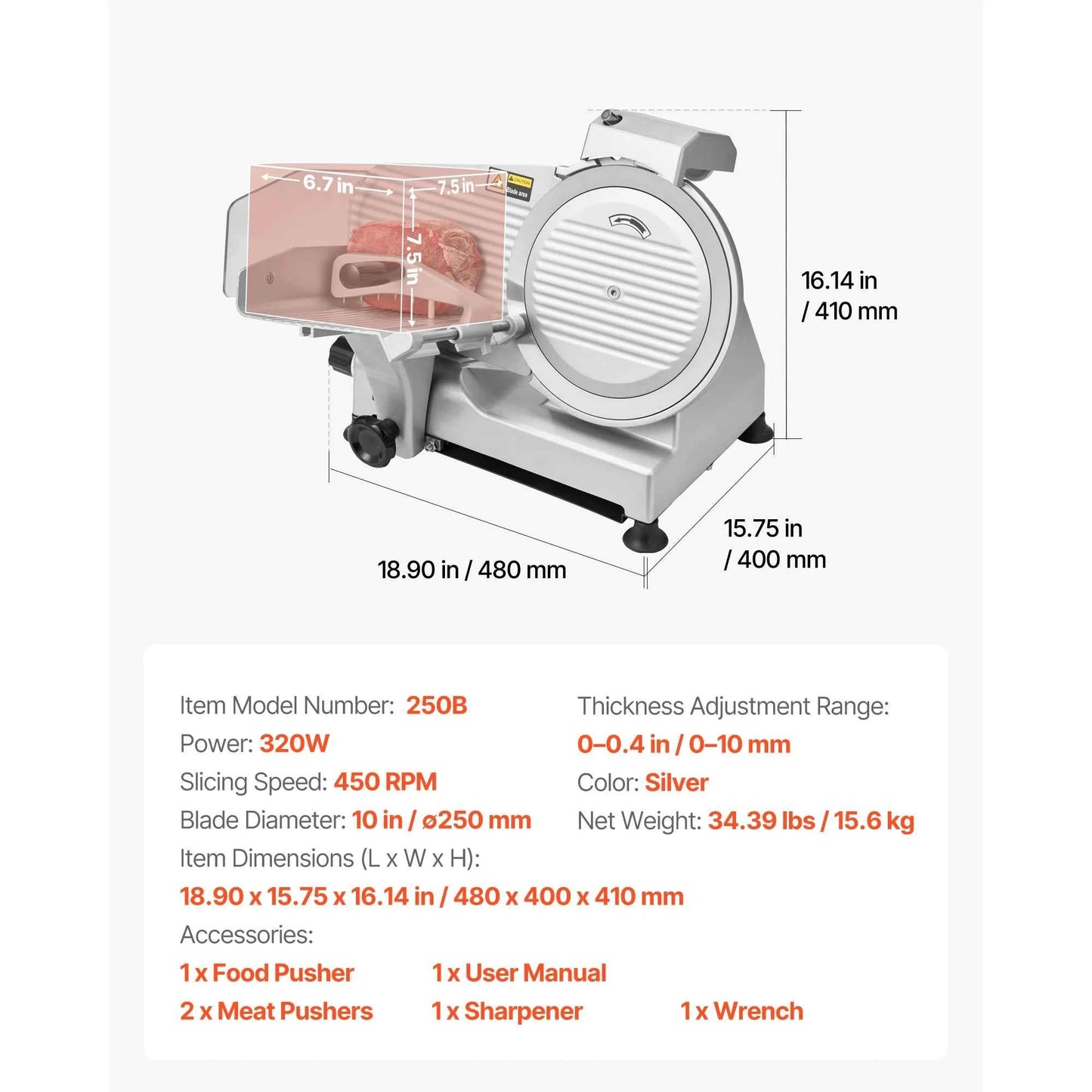SucceBuy 6.7-10 inch Meat Slicer Electric Deli Slicer Machine with two SUS420 Blades Home Food-Slicer for Meat, Ham, Baguett