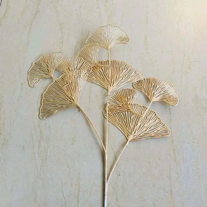 60CM 5PCS 3 Pronged Fan Leaf Netting Artificial Gold Ginkgo Eucalyptus Holly Wedding Arch Flower Arrangement Home Decor Crafts