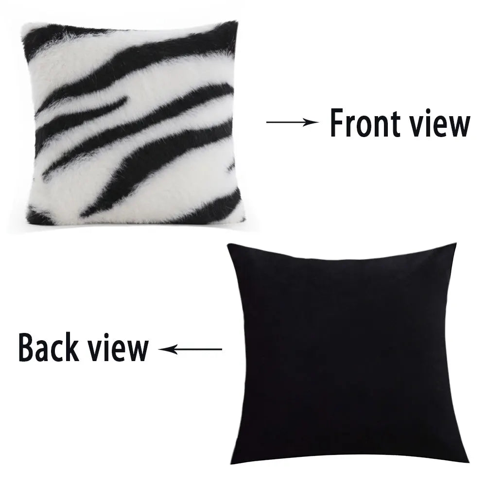 Zebra Print Faux Fur Cushion Cover, Black & White