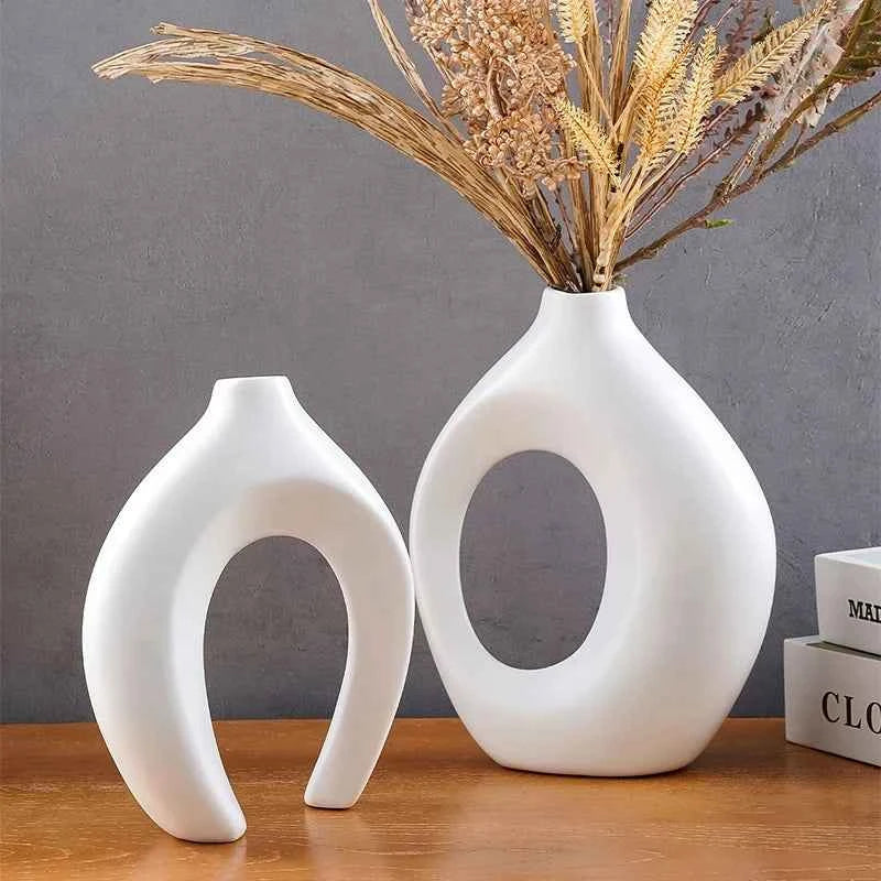 Hollow Nordic Modern  Vase Set of 2 for Modern Home Decor,Plastic imitation ceramic Hollow Flower Vases for Living Room