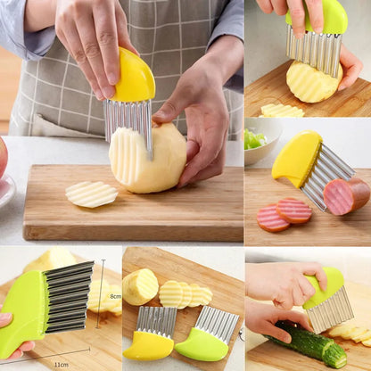 Crinkle Cut Wavy Potato Slicer & French Fry Maker – Stainless Steel Chopper Knife