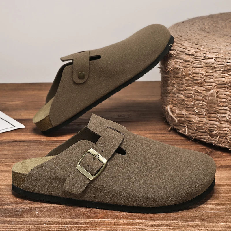 Men Suede Leather Cork Sandals Clogs Women CLosed Toe Slippers Slides Health Footbed For Dropshipping