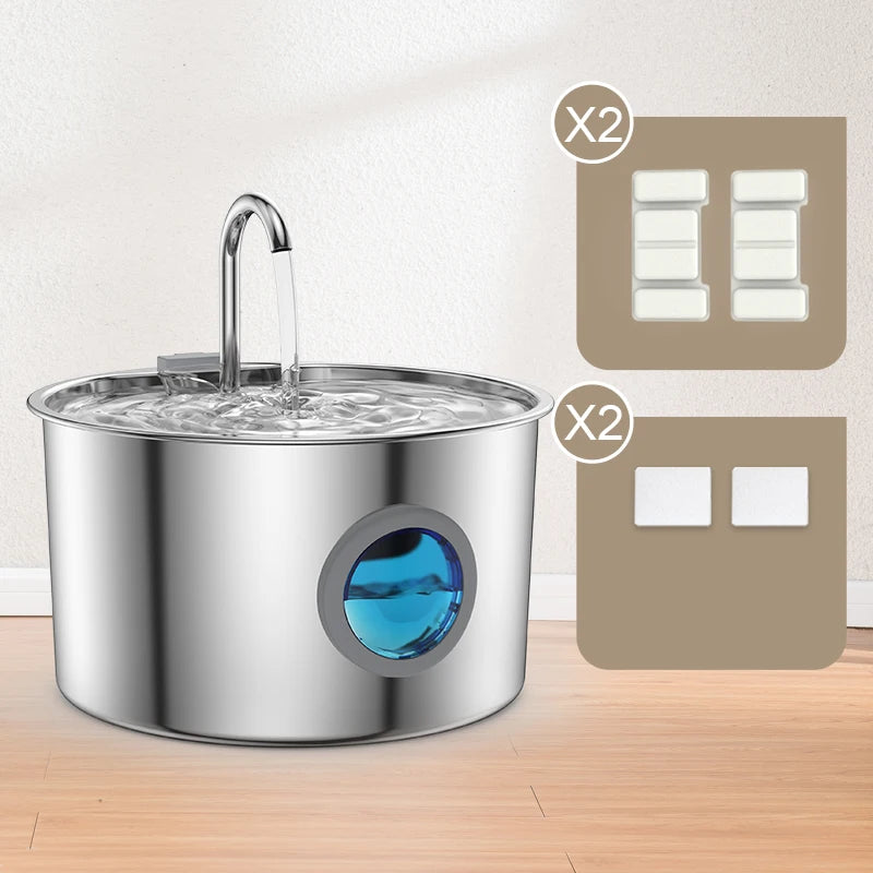 Stainless Steel Cat Water Fountain, 108oz, With Filters
