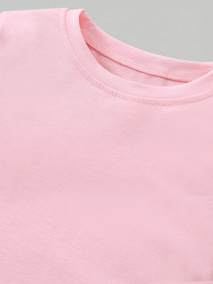 Cute Capybara Outfit for Girls Aged 4-11, Pink Crew Neck T-Shirt with Printed Capybaras (with Milk Tea and Strawberries Above, Super Cute), Black Bell-Bottom Pants with the Letters "Capybara"