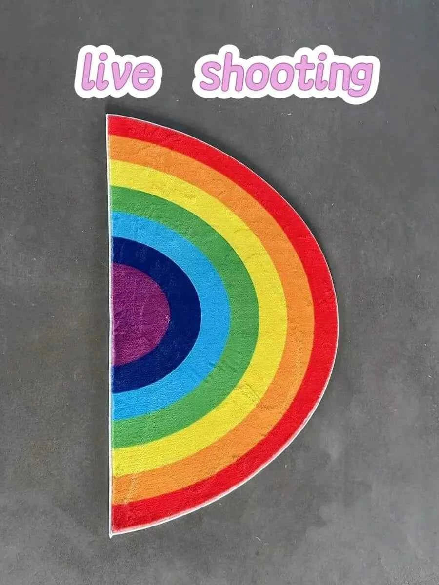 VIKAMA Rainbow Half-Circle Carpet Cooling Water-Repellent Bedside Rug Room Entrance Mat Indoor/Outdoor Floor Mat Home Decor