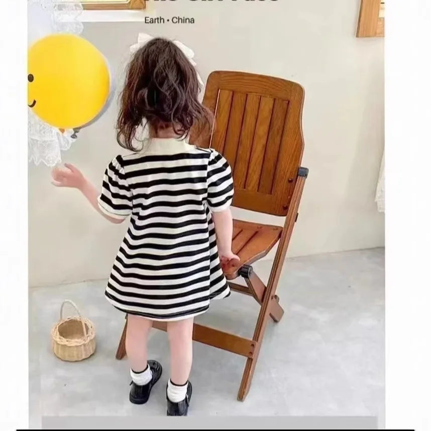 Striped Strawberry Print Girls Summer Dress