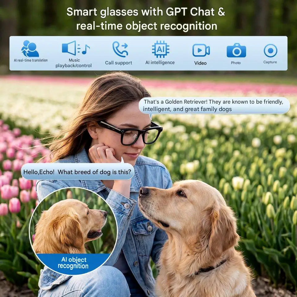 AI Smart Glasses with ChatGPT – Real-Time Translation, 1300W Camera, 40g Ultra-Light