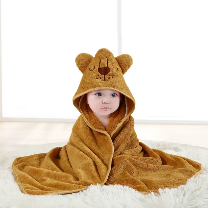 Gray Hooded Coral Fleece Baby Bath Towel & Swaddle Blanket, Newborn to Toddler