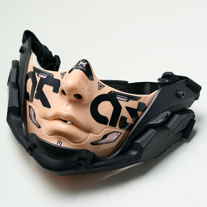 JAUPTO Cyberpunk Mecha Half Mask Breathable Tactical Cosplay for Halloween Rave Streetwear