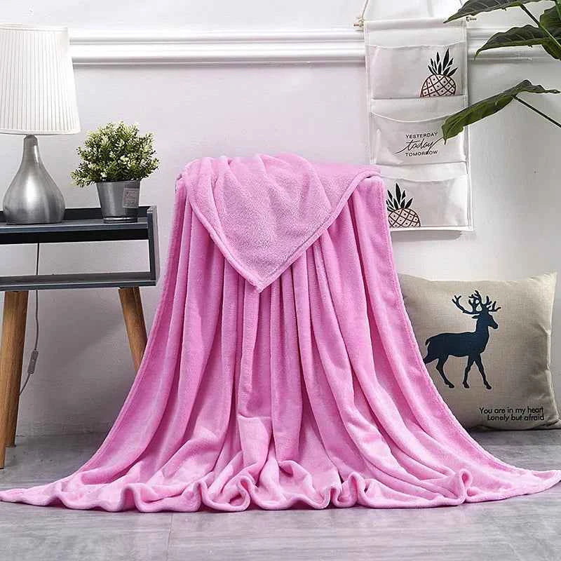 Coral Fleece Flannel Blankets For Beds Solid Blue Pink Soft Warm Thin Bedspread Sofa Cover Faux Fur Plaid Blanket