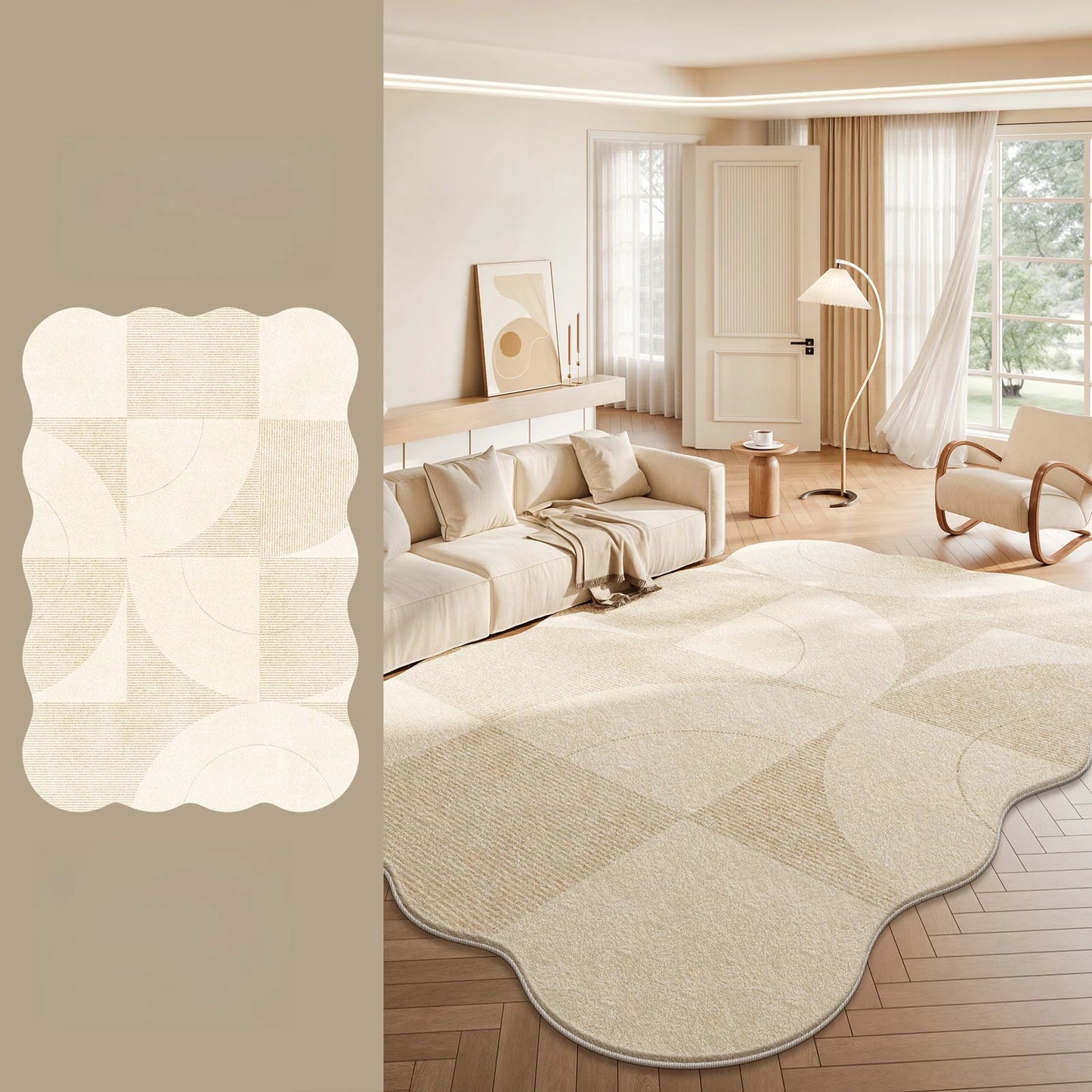 Cream Style Bedroom Decor Large Carpet Thick Plush Study Floor Mat Home Fluffy Soft Rug Irregular Shape Carpets for Living Room