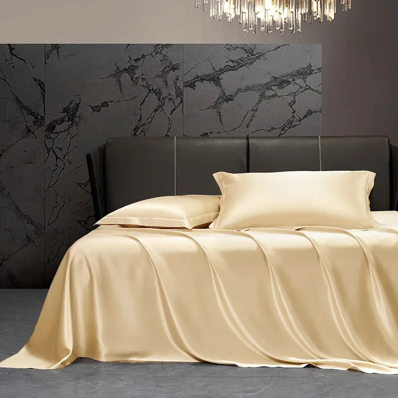 Solid 4pcs Silk Bedding Set with Duvet Cover Fitted/Flat Bed Sheet Pillowcase Bedspreads and Coverlets  Single Double Bedsheet