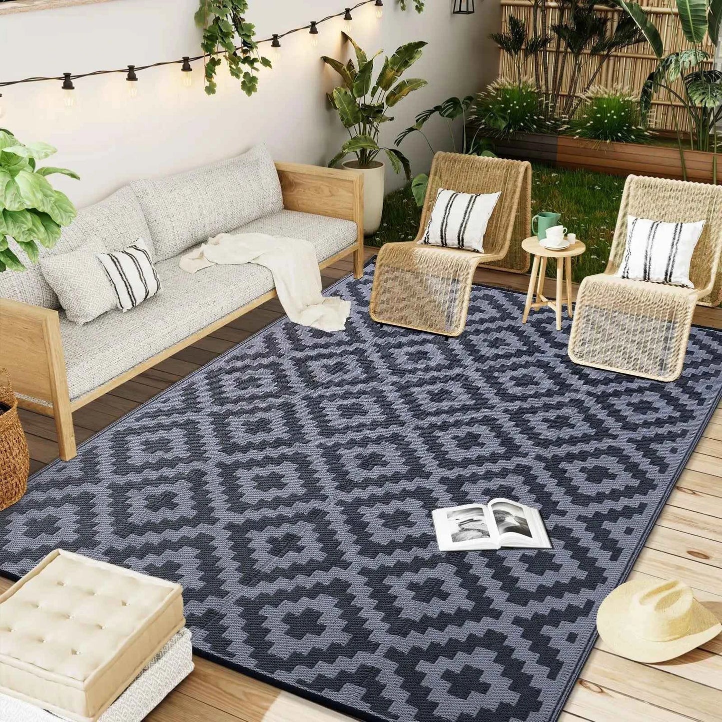 Kitinjoy Waterproof Outdoor Rug Plastic Straw Rug for Camping Family Picnic Balcony Rug Outside RV Mats Carpet For Deck Backyard