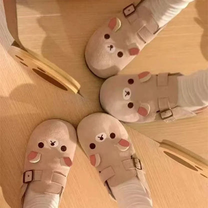 Cute Little Bear Baotou Boken Shoes For Women Spring New Edition Boken Shoes Thick Bottom Retro Half Baotou Single Shoes Cartoon