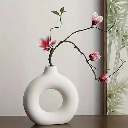 Durable Plastic Modern Decorative Donut Vase - Elegant Nordic-Inspired Centerpiece for Living Room, Bedroom & Desk - Perfect for