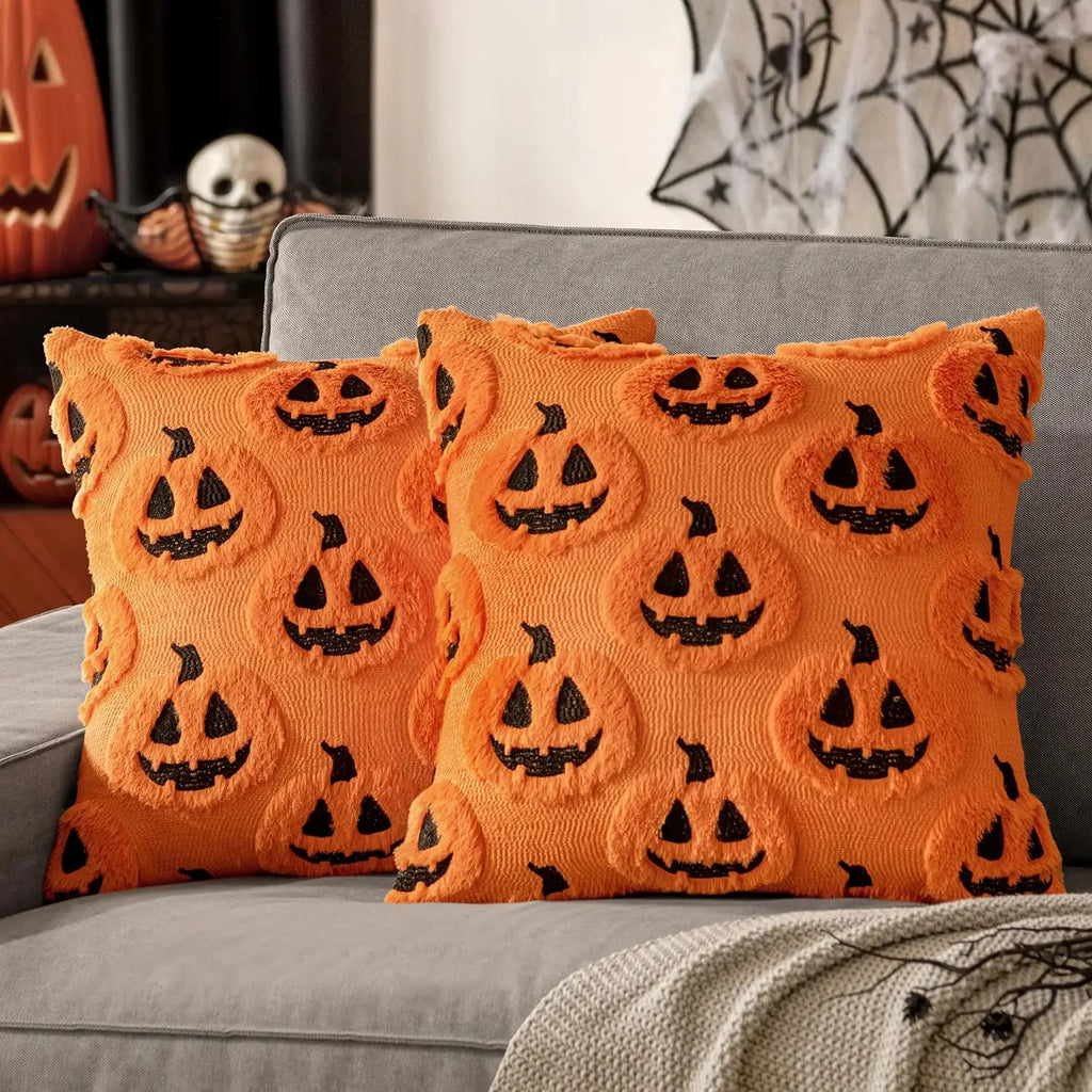 Faux Wool Pumpkin Pattern Throw Pillow Cover, 18x18
