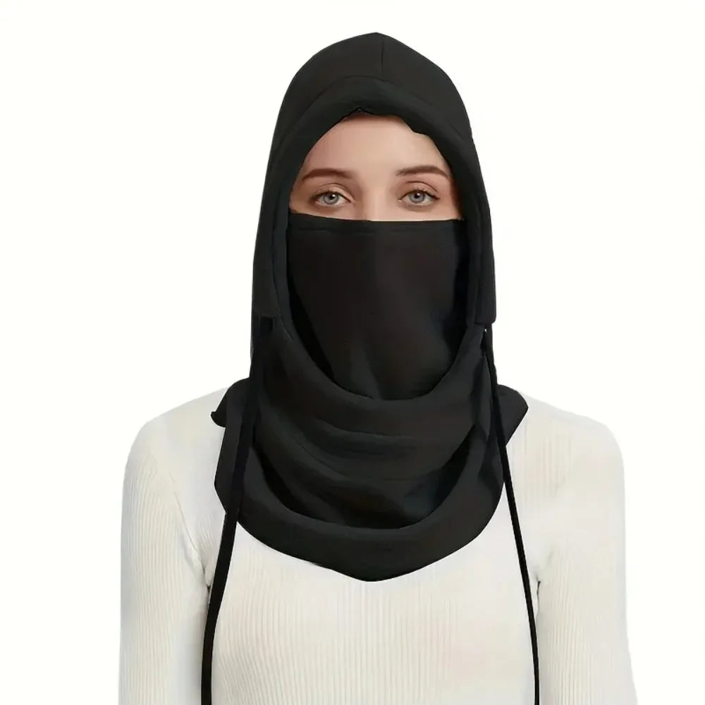 Unisex Winter Balaclava Knit Hood - Windproof Mask with Drawstring, Motorcycle Riding Headgea Warm Knitted Cap Cold Weather