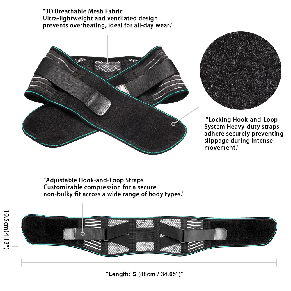 1PCS Lower Back Brace for Pain Relief – Adjustable Lumbar Support Belt for Sciatica- Breathable & Stabilizing with 4 Steel Stays