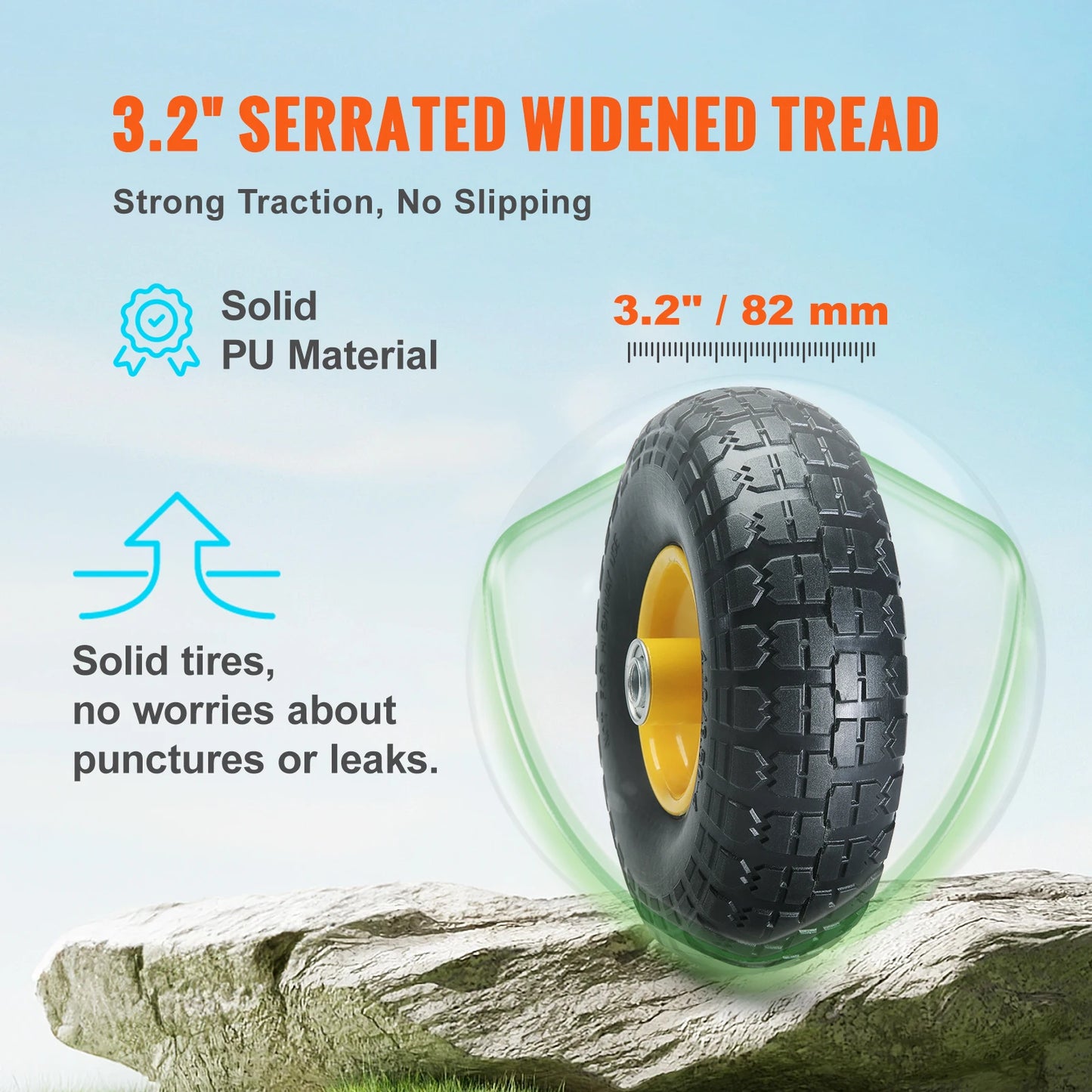 2-Pack Solid PU Run-Flat Tire Wheel 10" Flat Free Tubeless Tires and Wheels for Dollies Garden Trailers Various Carts