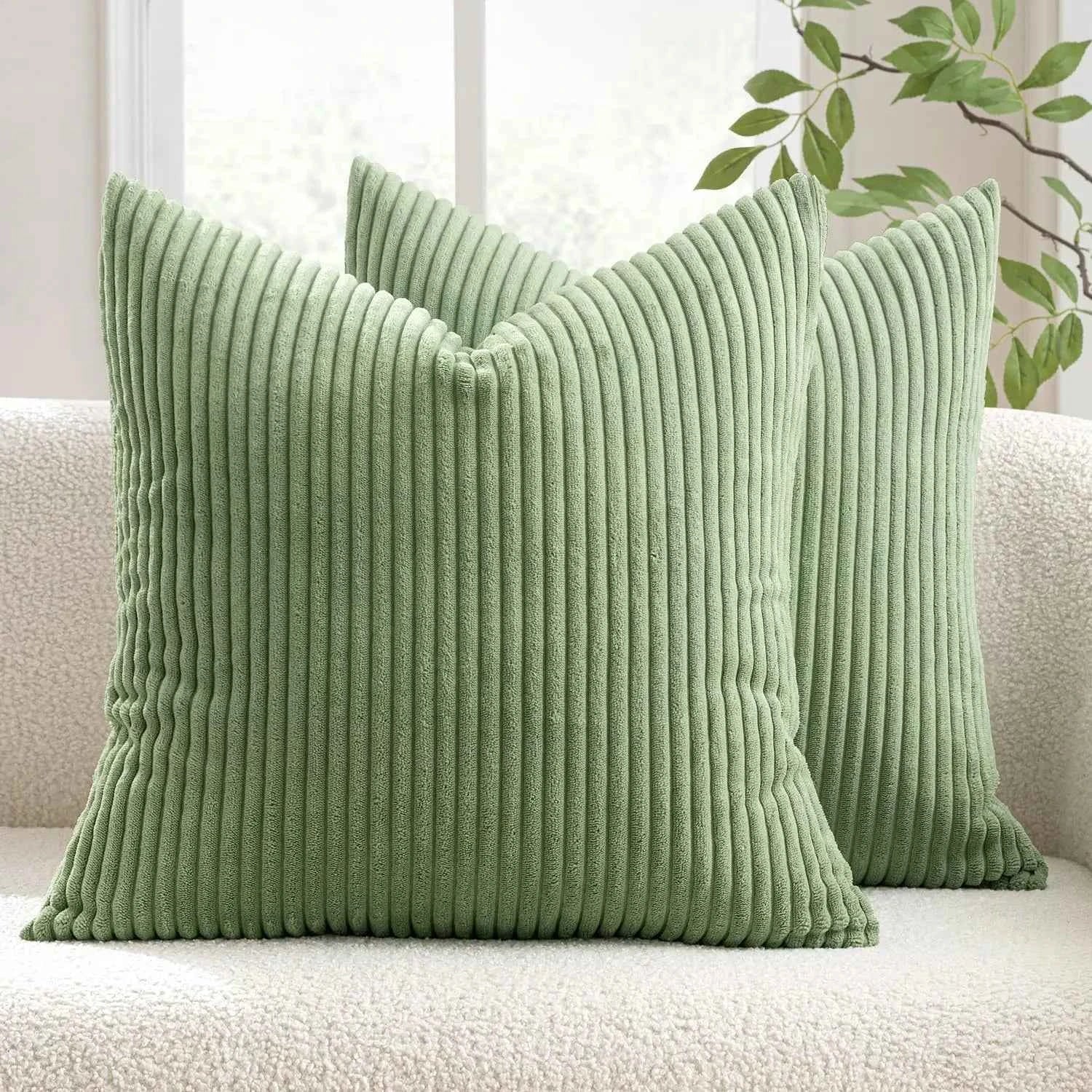 Soft Corduroy Striped Throw Pillow Case 45x45cm Boho Throw Pillow Covers for Sofa Bedroom Living Room Spring Home Decor Green