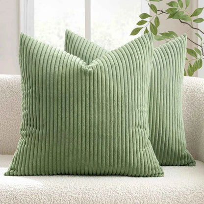 Soft Corduroy Striped Throw Pillow Case 45x45cm Boho Throw Pillow Covers for Sofa Bedroom Living Room Spring Home Decor Green
