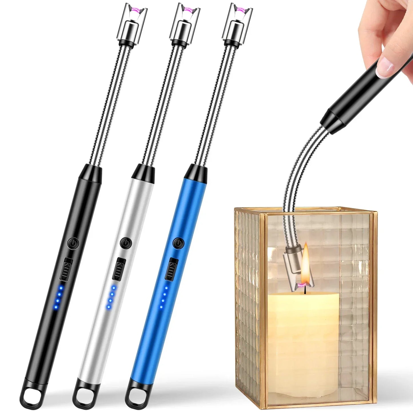 2 Pack Candle Arc Windproof Touch Lighter, USB Rechargeable Lighter with LED Battery Display, Gas Stove Long Lighters