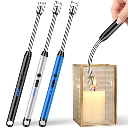 2 Pack Candle Arc Windproof Touch Lighter, USB Rechargeable Lighter with LED Battery Display, Gas Stove Long Lighters