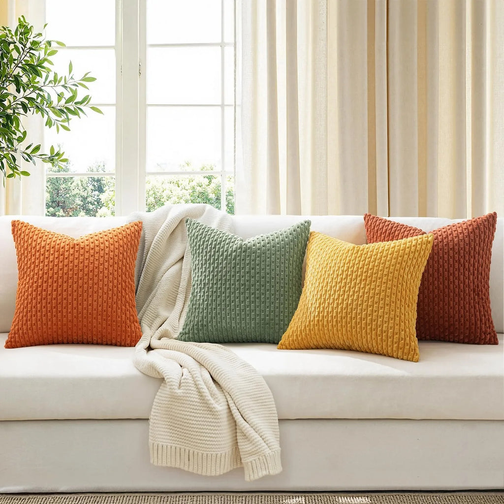 Burnt Orange Striped Corduroy Cushion Cover