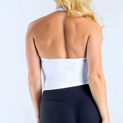 Women's Deep-V Halter Yoga Top — 2-in-1 Open Back Workout Camisole & Sports Bra