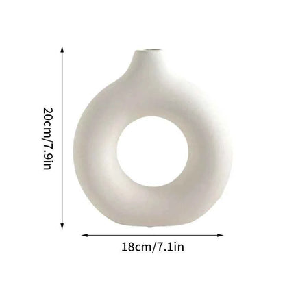 1 Piece Of Imitation Ceramic Pure White Vase Decoration Vase Decoration Donut Pattern Flower Pot Desktop Design Sense Decor