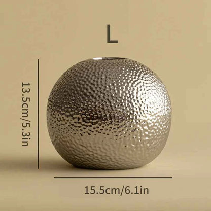 Luxury Hammer Ball Ceramic Vase Dried Flower Flower Arrangement Accessories Gold and Silver Vase Living Room Decoration Vases