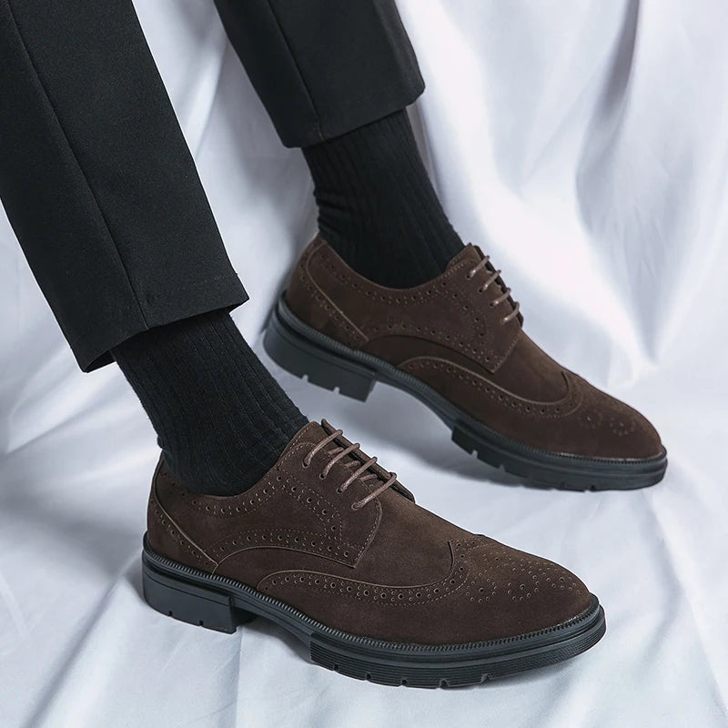 New 46 large size abrasive leather Brock carved business dress shoes for men round head lace-up casual shoes
