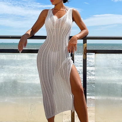 Women's Hollow Out Knitted Maxi Dress — Sleeveless Beach Cover Up