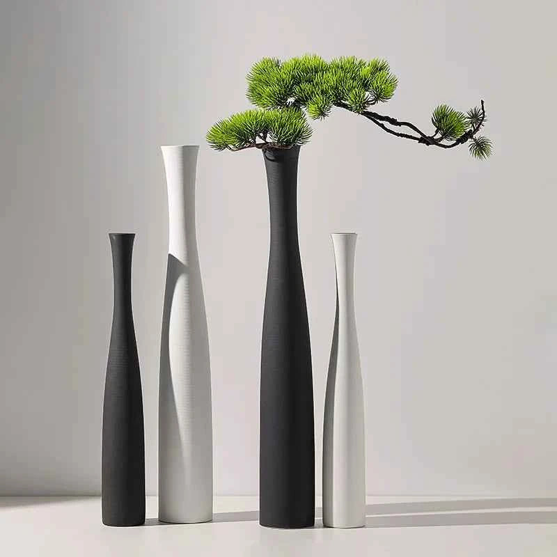 40cm Modern Ceramic Vase White Black Plants Ornaments Minimalist Vase for Living Room Home Office Party Decoration Flower Bottle