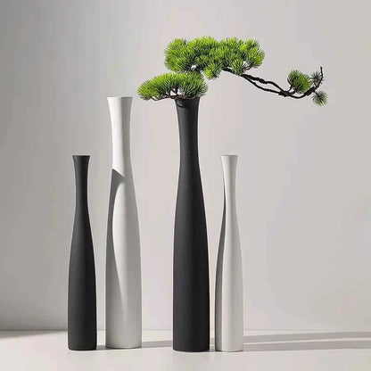 40cm Modern Ceramic Vase White Black Plants Ornaments Minimalist Vase for Living Room Home Office Party Decoration Flower Bottle